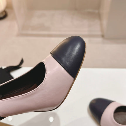 HIGH SLINGBACKS LIGHT PINK MIX BLACK SHEEPSKIN