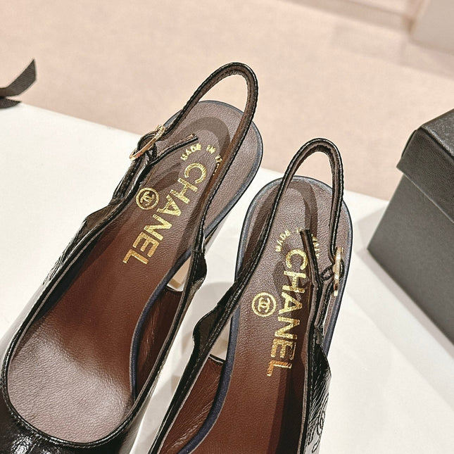 HIGH SLINGBACKS BLACK MIX VIOLET SHEEPSKIN