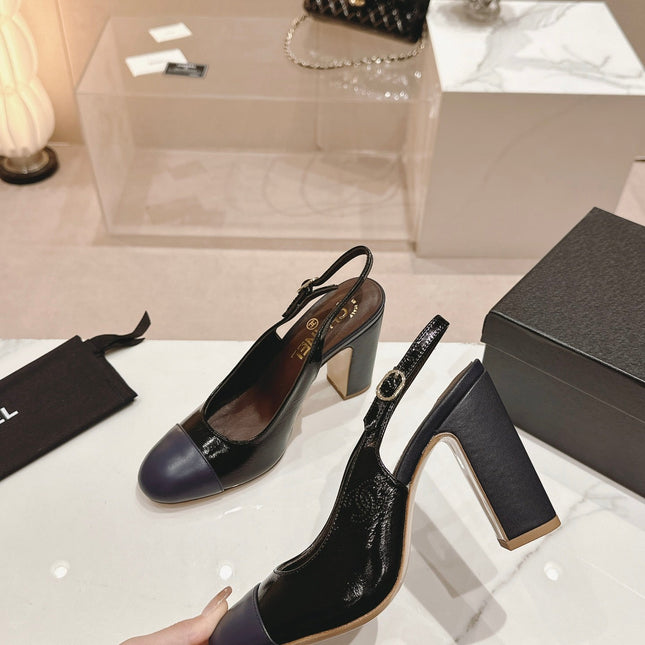 HIGH SLINGBACKS BLACK MIX VIOLET SHEEPSKIN