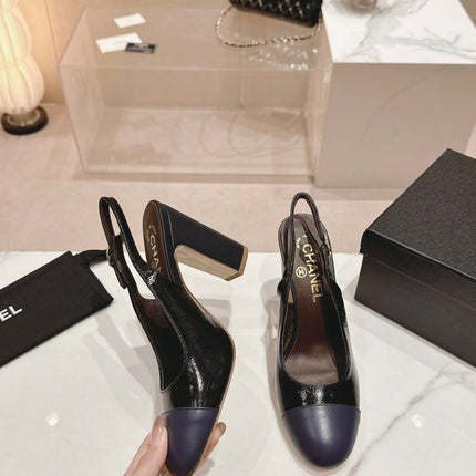 HIGH SLINGBACKS BLACK MIX VIOLET SHEEPSKIN