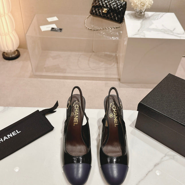 HIGH SLINGBACKS BLACK MIX VIOLET SHEEPSKIN