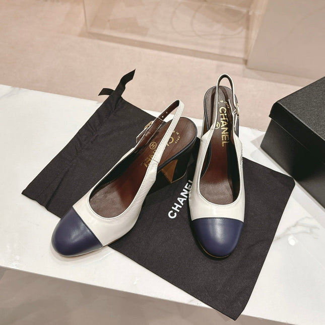 HIGH SLINGBACKS WHITE MIX BLACK SHEEPSKIN