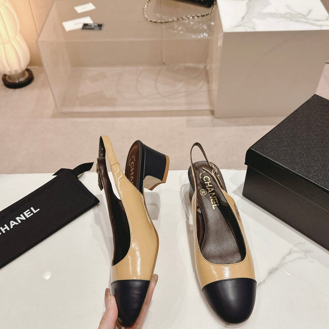 SLINGBACKS PEANUT BROWN MIX BLACK SHEEPSKIN