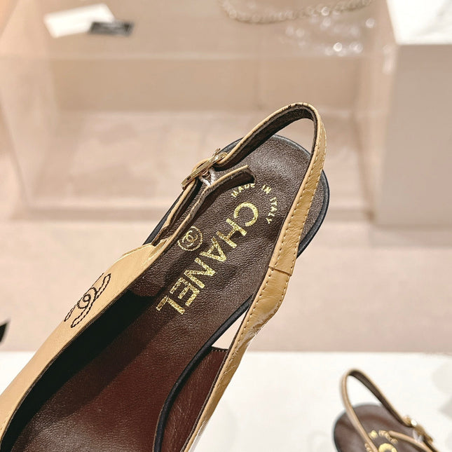 SLINGBACKS PEANUT BROWN MIX BLACK SHEEPSKIN