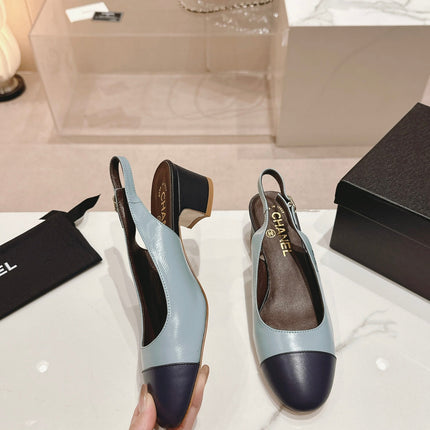 SLINGBACKS LIGHT BLUE MIX BLACK SHEEPSKIN