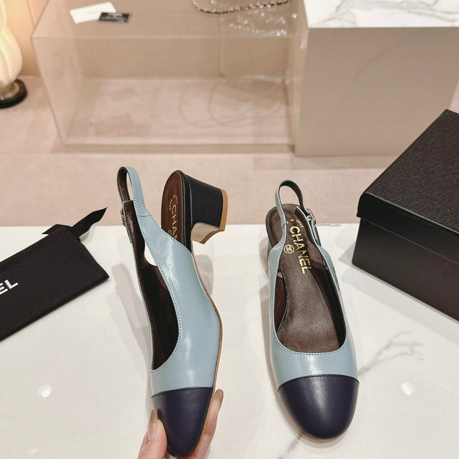 SLINGBACKS LIGHT BLUE MIX BLACK SHEEPSKIN