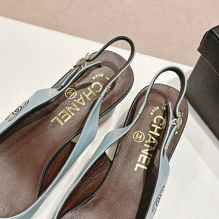 SLINGBACKS LIGHT BLUE MIX BLACK SHEEPSKIN