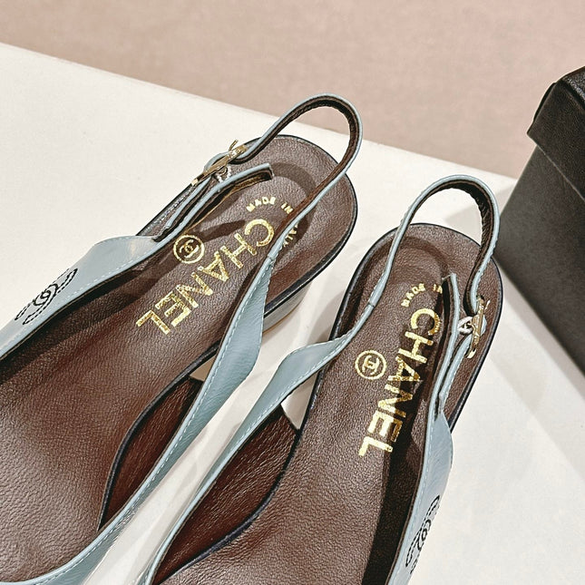 SLINGBACKS LIGHT BLUE MIX BLACK SHEEPSKIN