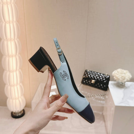 SLINGBACKS LIGHT BLUE MIX BLACK SHEEPSKIN