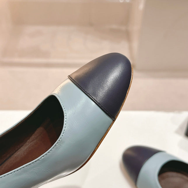 SLINGBACKS LIGHT BLUE MIX BLACK SHEEPSKIN