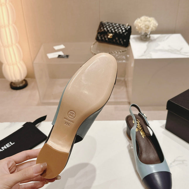 SLINGBACKS LIGHT BLUE MIX BLACK SHEEPSKIN