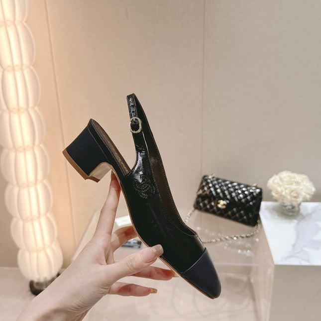 SLINGBACKS IN BLACK SHEEPSKIN