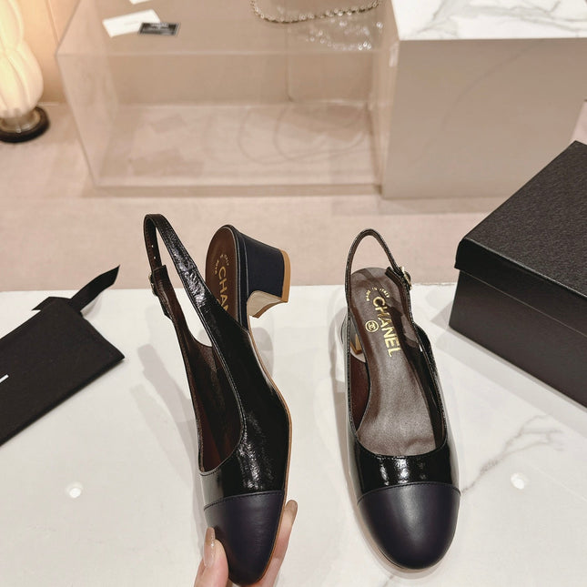 SLINGBACKS IN BLACK SHEEPSKIN