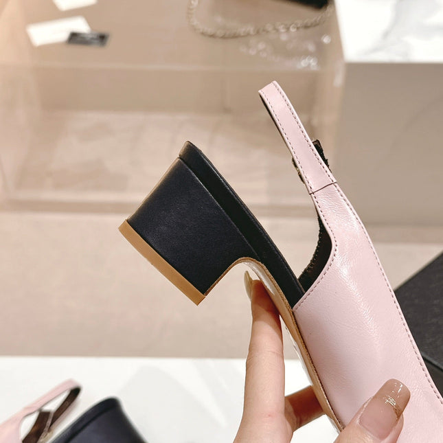 SLINGBACKS LIGHT PINK MIX BLACK SHEEPSKIN