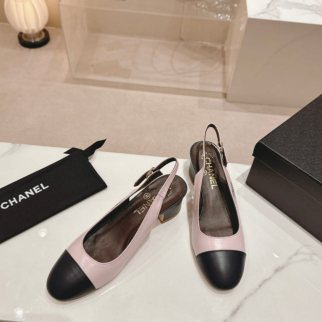 SLINGBACKS LIGHT PINK MIX BLACK SHEEPSKIN