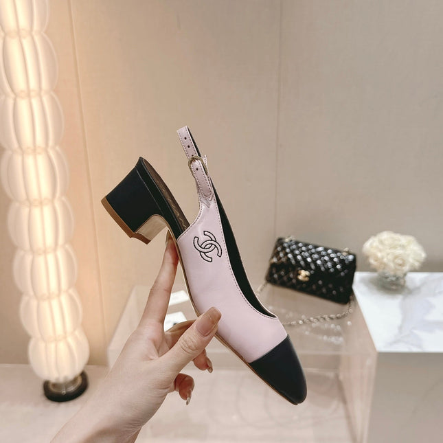 SLINGBACKS LIGHT PINK MIX BLACK SHEEPSKIN