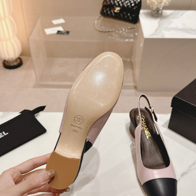 SLINGBACKS LIGHT PINK MIX BLACK SHEEPSKIN