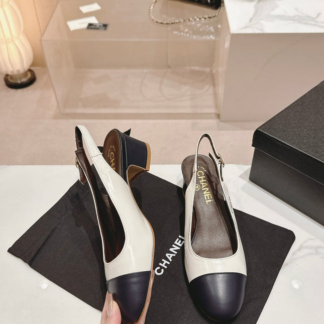 SLINGBACKS WHITE MIX BLACK SHEEPSKIN