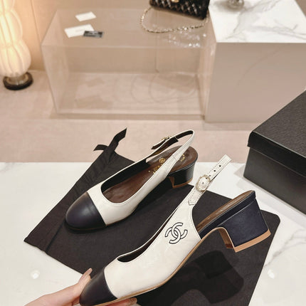 SLINGBACKS WHITE MIX BLACK SHEEPSKIN
