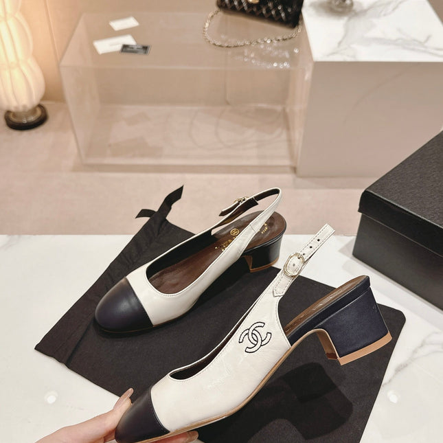SLINGBACKS WHITE MIX BLACK SHEEPSKIN