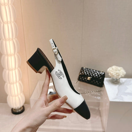 SLINGBACKS WHITE MIX BLACK SHEEPSKIN