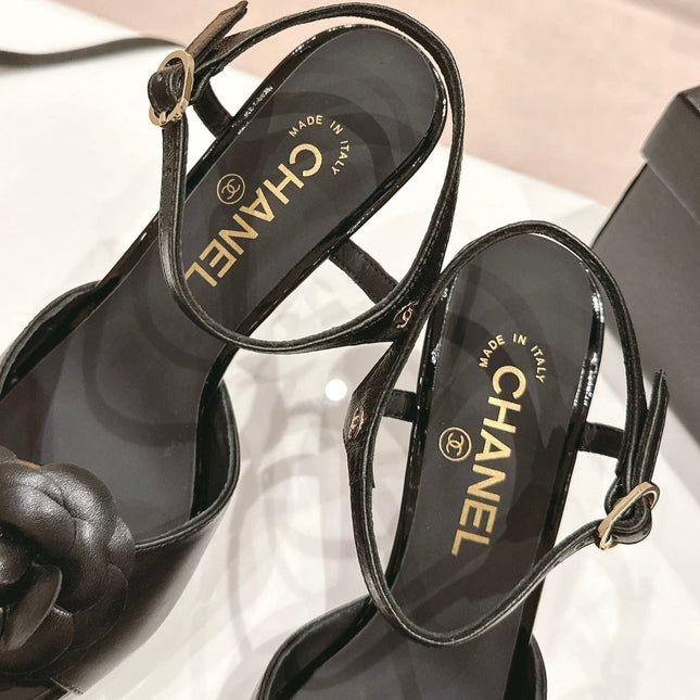 Double C New Camellia High Heel Sandals Black