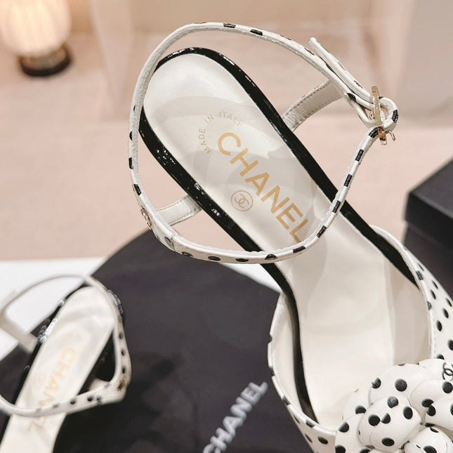Double C New Camellia High Heel Sandals White/ Black Caro