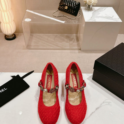 HIGH MARY JANE SHOES RED PINK WOOL TWEED