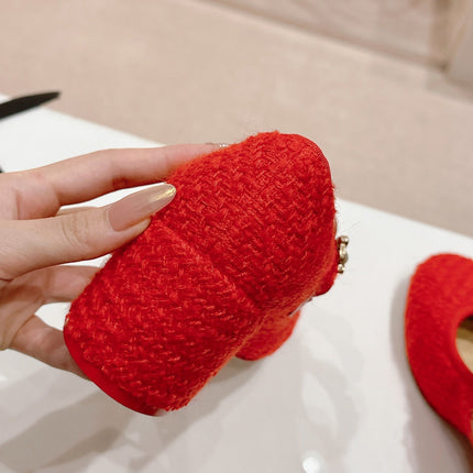 HIGH MARY JANE SHOES RED PINK WOOL TWEED