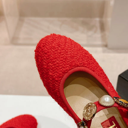 HIGH MARY JANE SHOES RED PINK WOOL TWEED