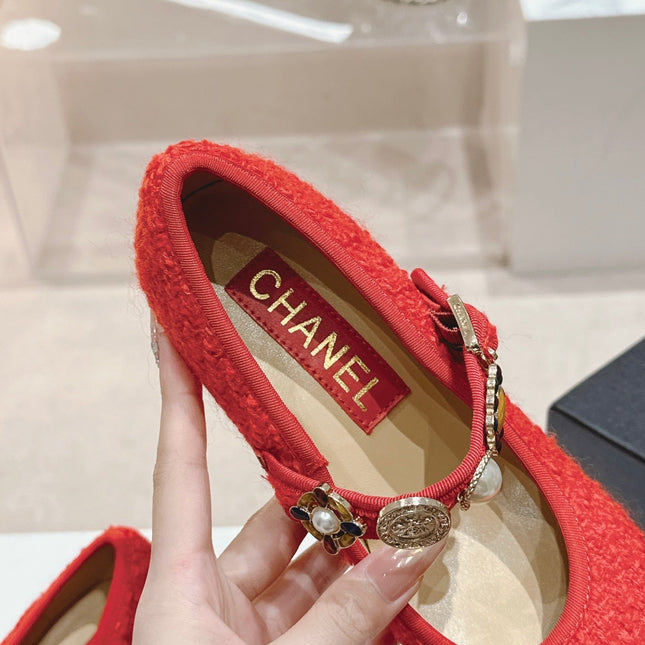HIGH MARY JANE SHOES RED PINK WOOL TWEED