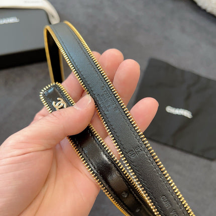 BELT 20MM IN BLACK CALFSKIN WITH INTERWOVEN CHAIN BUCKLE ZIPPER IN TRIM GOLD HARDWARE