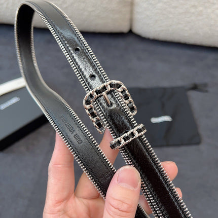 BELT 20MM IN BLACK CALFSKIN WITH INTERWOVEN CHAIN BUCKLE ZIPPER IN TRIM