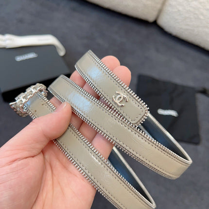 BELT 20MM IN GRAY CALFSKIN WITH INTERWOVEN CHAIN BUCKLE ZIPPER IN TRIM SILVER HARDWARE