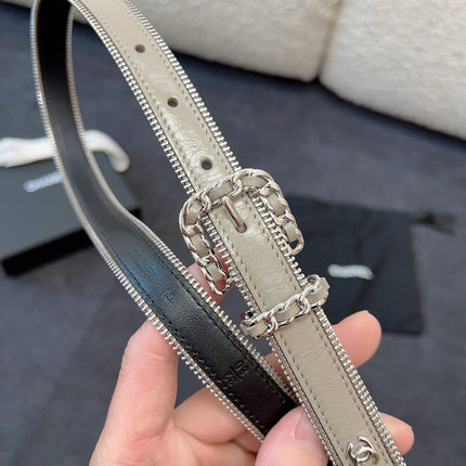 BELT 20MM IN GRAY CALFSKIN WITH INTERWOVEN CHAIN BUCKLE ZIPPER IN TRIM SILVER HARDWARE