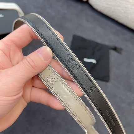 BELT 20MM IN GRAY CALFSKIN WITH INTERWOVEN CHAIN BUCKLE ZIPPER IN TRIM SILVER HARDWARE