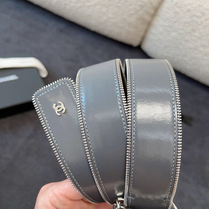 BELT 40MM IN GRAY CALFSKIN WITH INTERWOVEN CHAIN BUCKLE ZIPPER IN TRIM SILVER HARDWARE