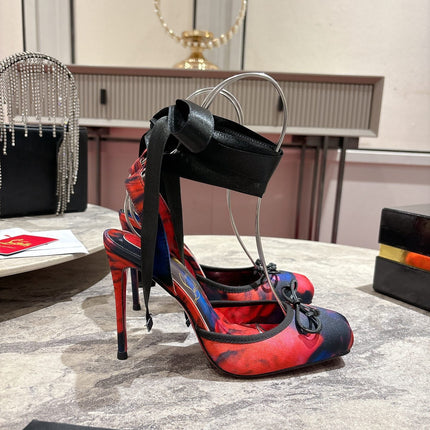 CASSIA LACE UP 100MM IN RED AND MULTICOLOR SATIN