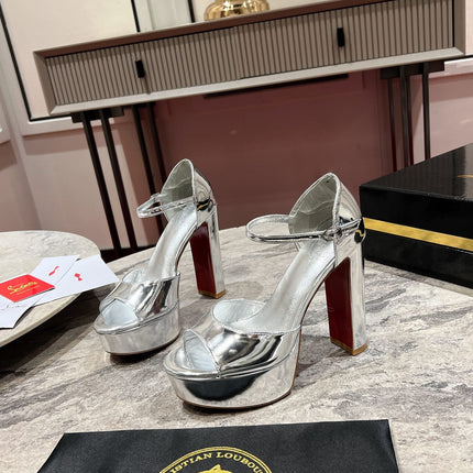 SANDALOO PLATFORM SANDALS 130MM IN SILVER-TONE METALLIC LEATHER