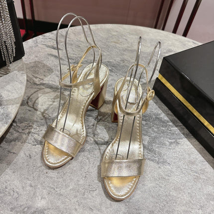 MISS JANE HEELED SANDALS 85MM IN GOLD-TONE CALFSKIN