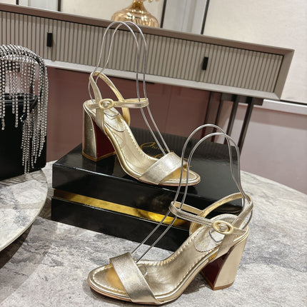 MISS JANE HEELED SANDALS 85MM IN GOLD-TONE CALFSKIN