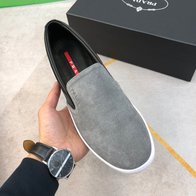 PRA LOAFER IN GREY SUEDE AND BLACK CALFSKIN