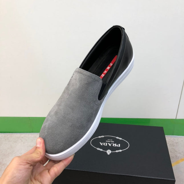 PRA LOAFER IN GREY SUEDE AND BLACK CALFSKIN