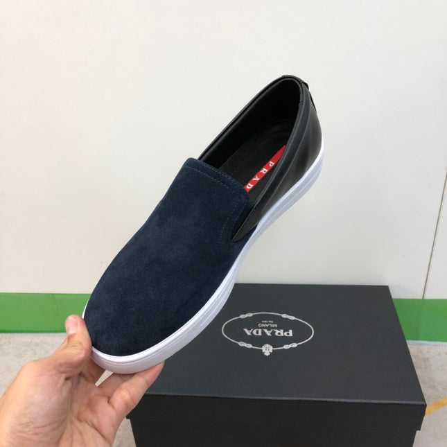 PRA LOAFER IN MIDNIGHT BLUE SUEDE AND BLACK CALFSKIN