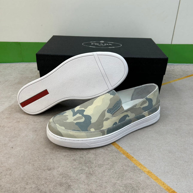 PRA LOAFER IN CAMO PATTERN LIGHT GREEN SUEDE