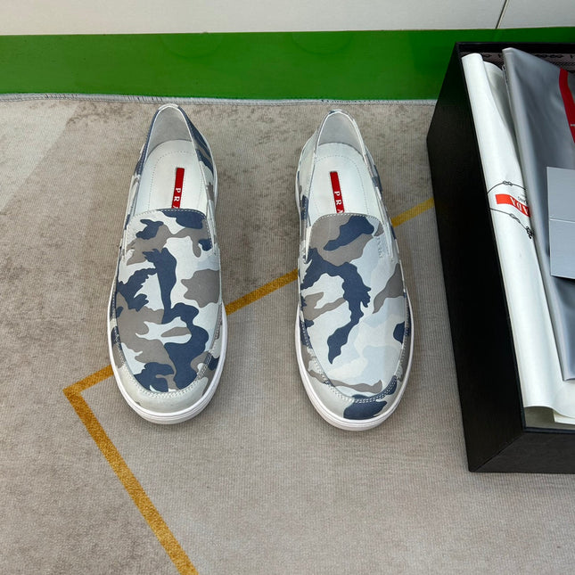 PRA LOAFER IN CAMO PATTERN LIGHT BLUE SUEDE
