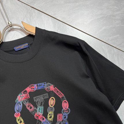 LV T-SHIRT IN BLACK PURE COTTON COLORFUL LOGO 238924