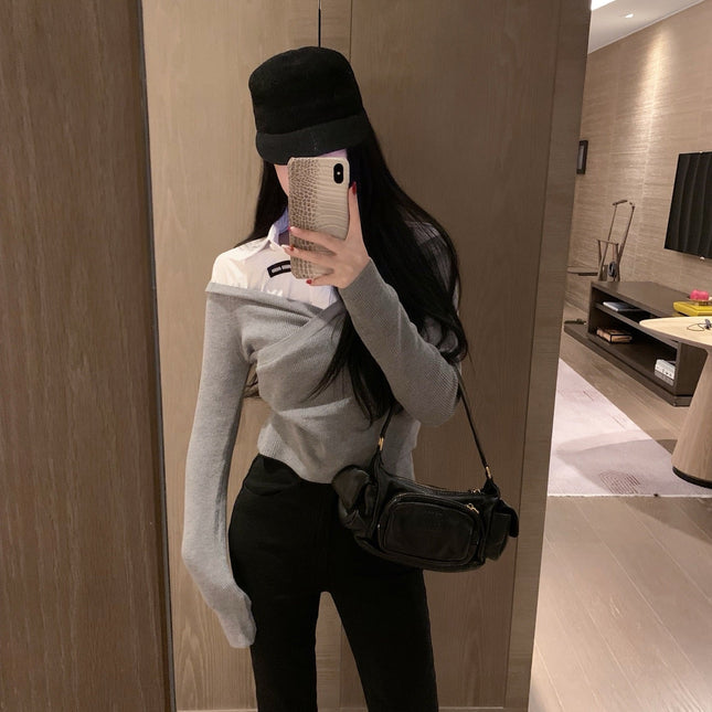 MIUMIU TWO-PIECE COLLARED KNIT SET STYLE 445