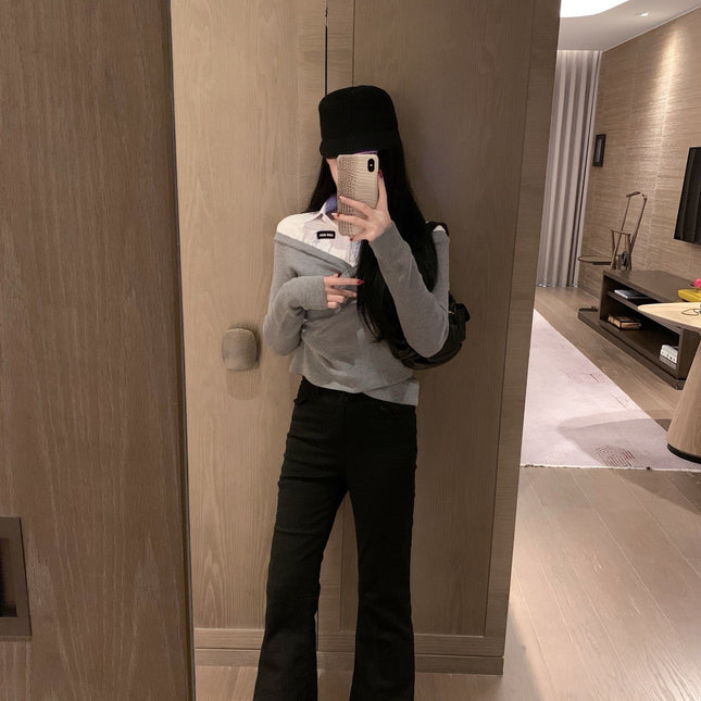 MIUMIU TWO-PIECE COLLARED KNIT SET STYLE 445