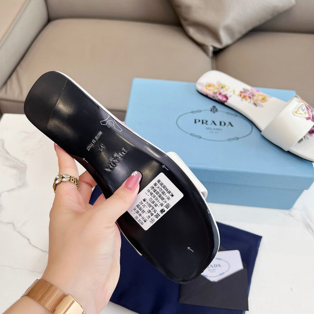 PRA PRINTED SLIDES SLIPPERS WHITE LAMBSKIN